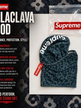 Supreme Leopard-Print Balaclava Hood in Black and Dark Gray heat reactive